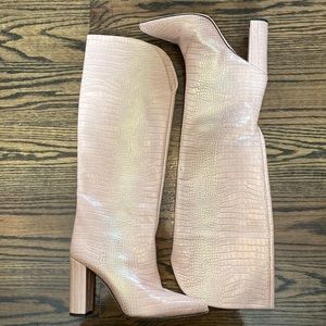 PARIS TEXAS Iridescent Moc Croco Rounded Heel Boot In Pink Sz 39